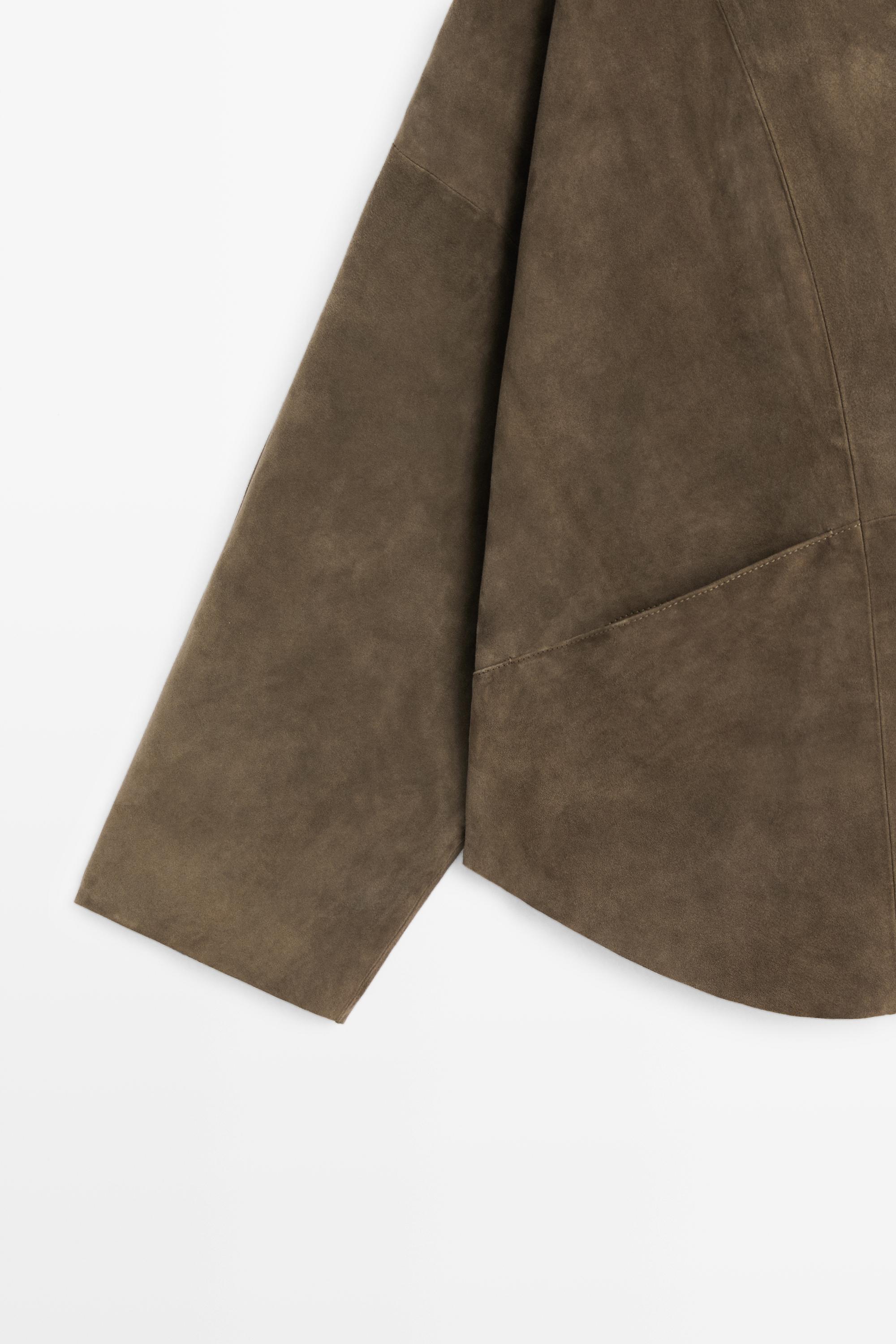 Cropped suede leather jacket with button detail